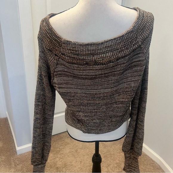 Free People Off-the-Shoulder Knit Sweater - Brown and Cream - Picture 4 of 11